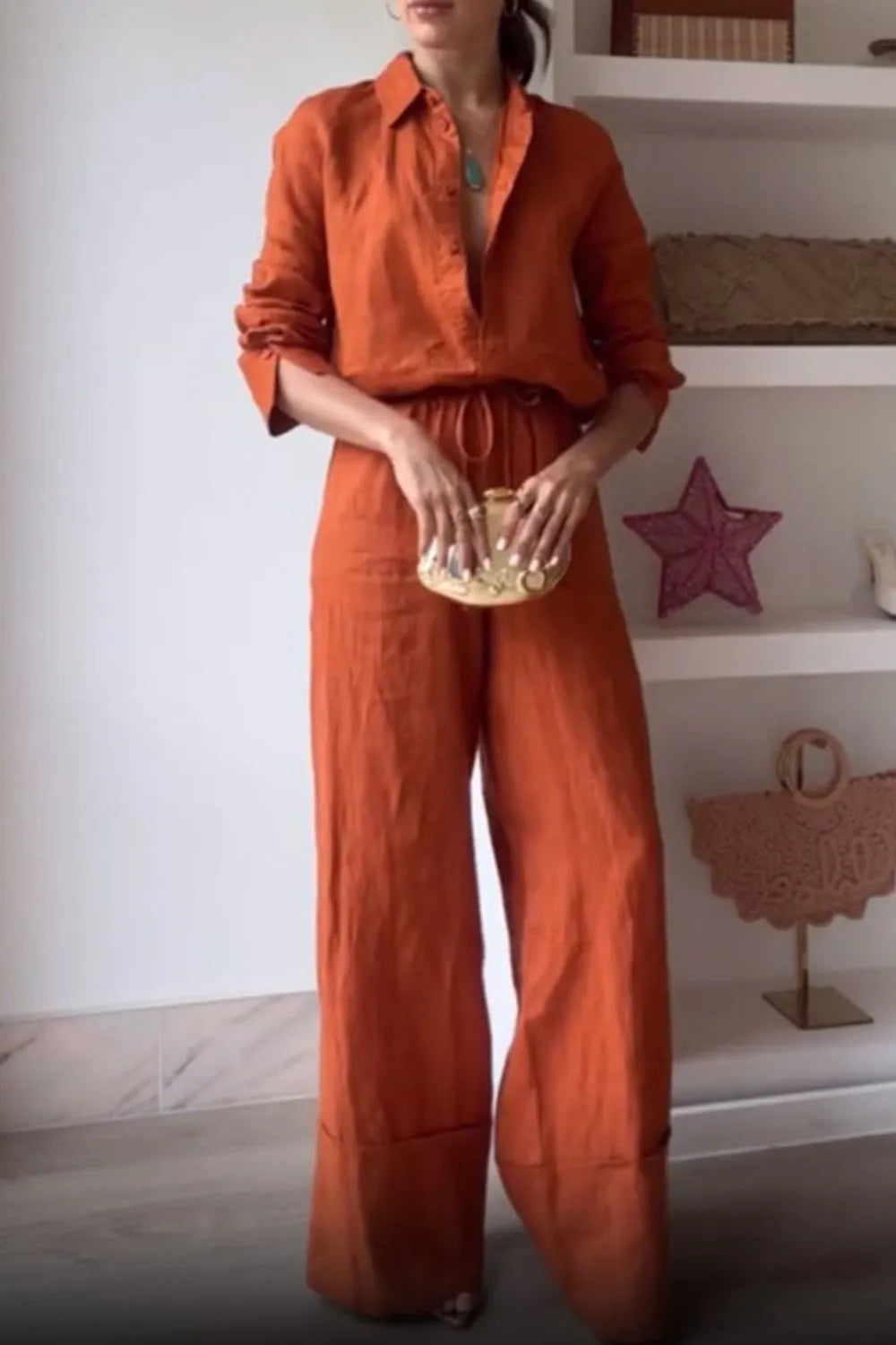 Button Down Shirt and Drawstring Pants