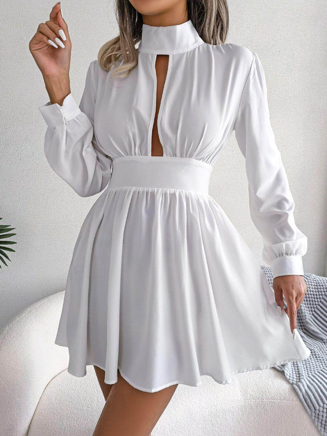 Cutout Turtleneck A-Line Mini Dress for Casual Wear
