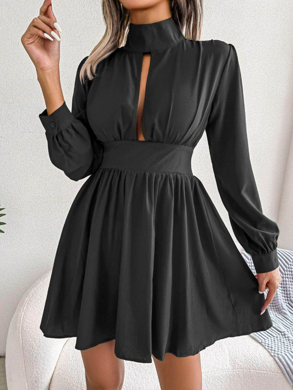 Cutout Turtleneck A-Line Mini Dress for Casual Wear