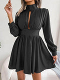 Cutout Turtleneck A-Line Mini Dress for Casual Wear
