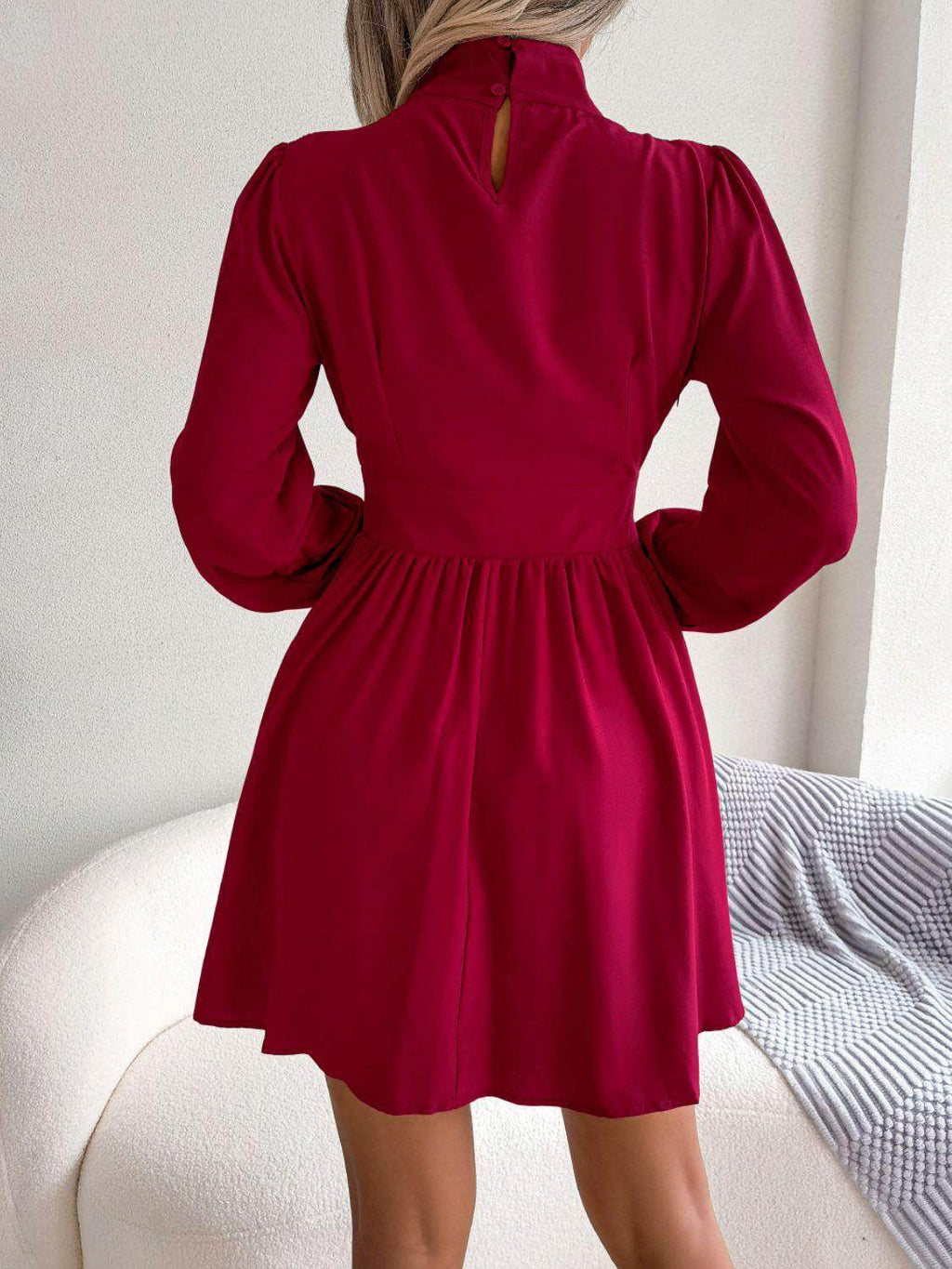 Cutout Turtleneck A-Line Mini Dress for Casual Wear