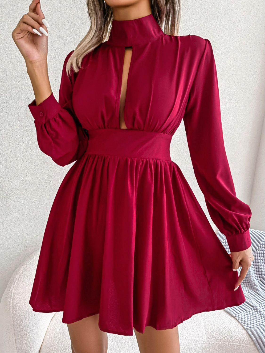 Cutout Turtleneck A-Line Mini Dress for Casual Wear